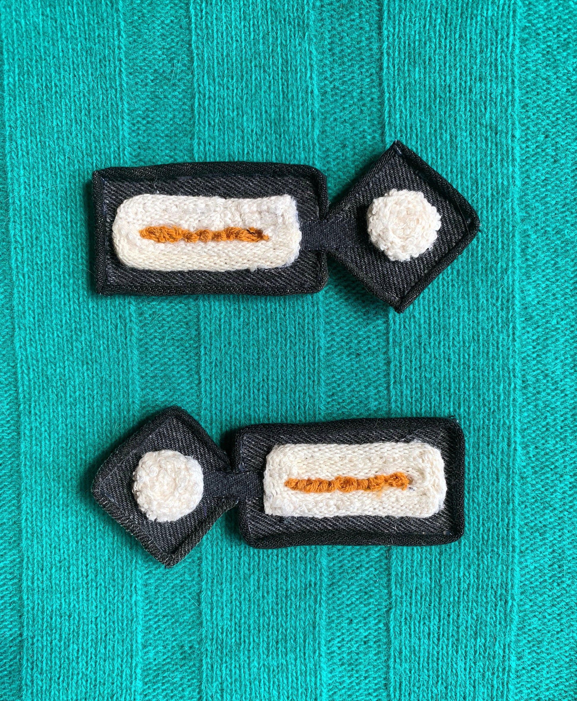 Black White Yellow Graphic Rectangle Earrings - from Recycled Sweater Fibers & Denim