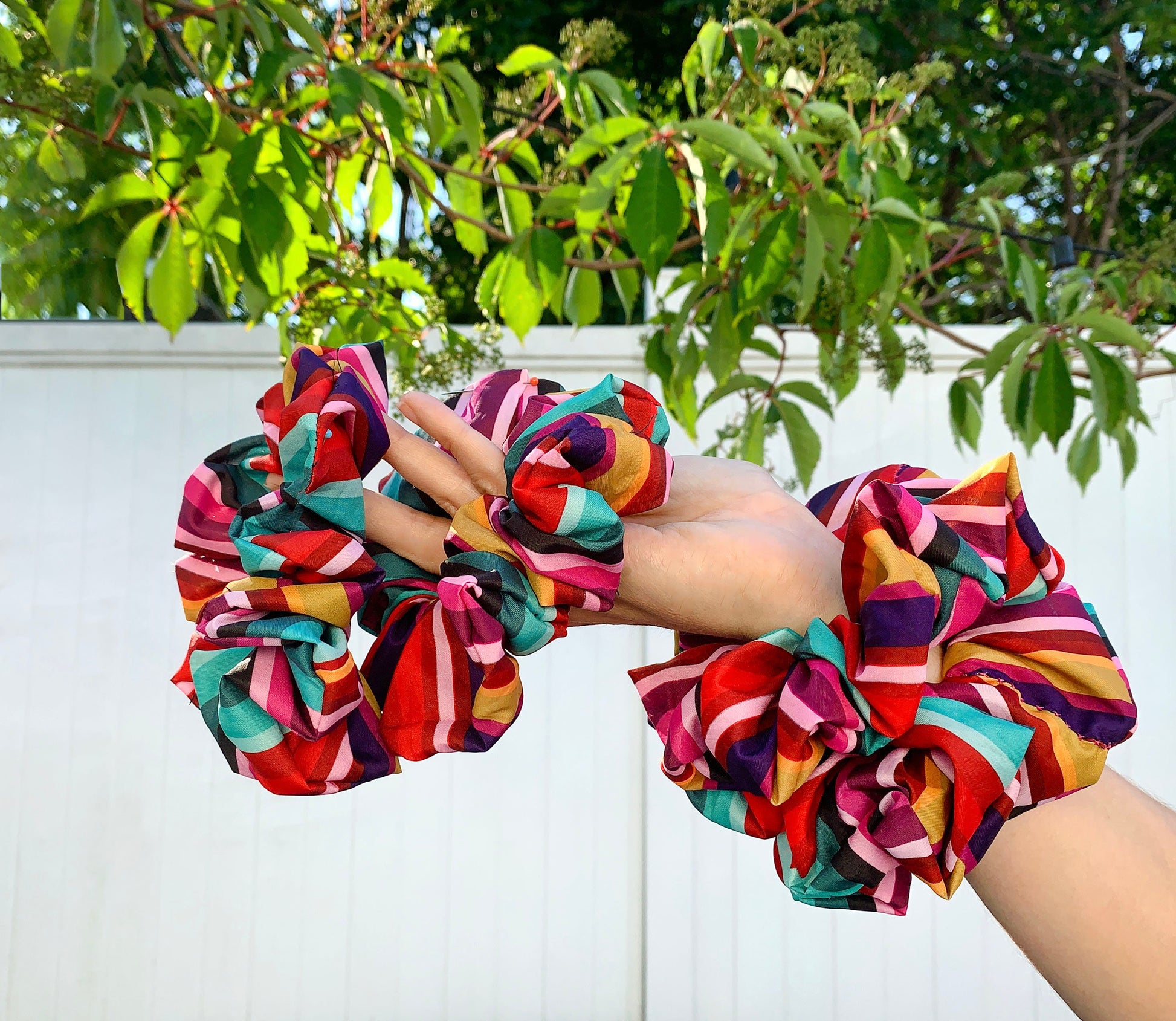 Rainbow Bright Stripe Scrunchy - ReClaimed Fabric