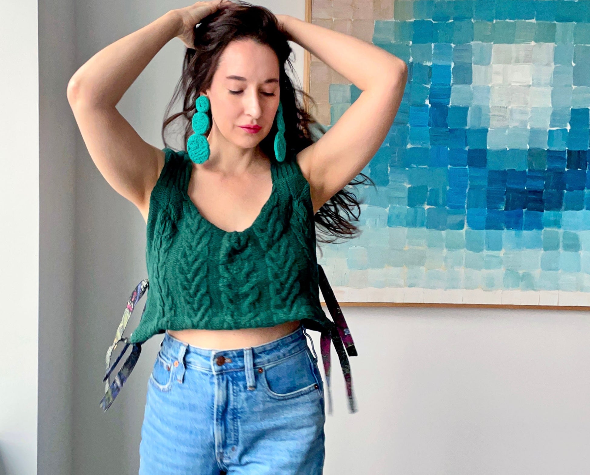 Green Upcycled Side-Tie Sweater Top - One size - recycled materials