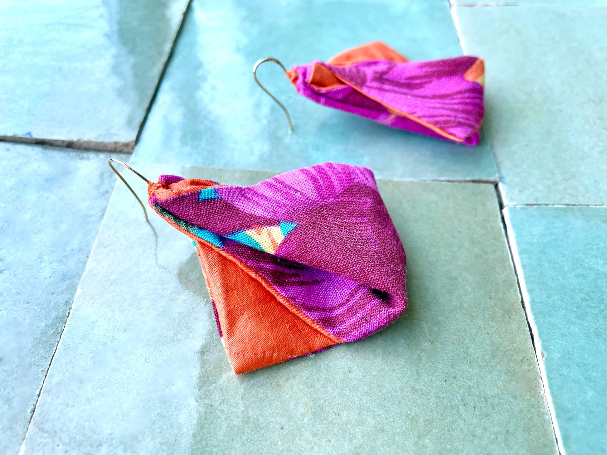 Recycled Pink Floral Print Fabric Earrings