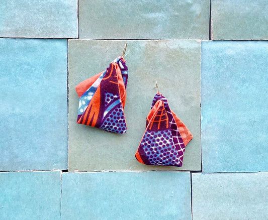 Recycled Wax Dye Print Fabric Earrings