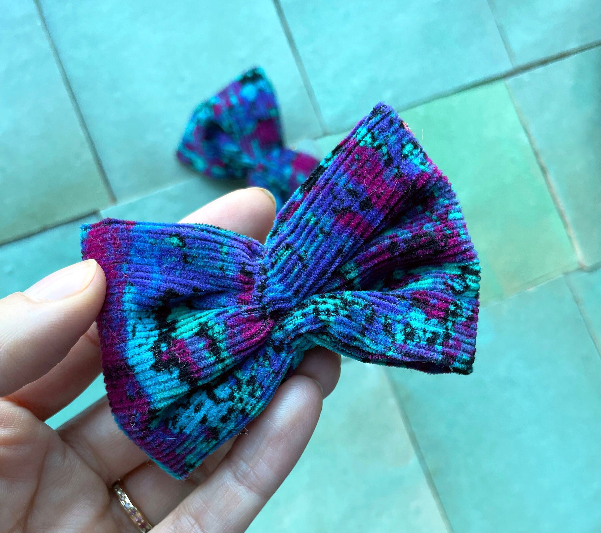 Colorful Bow Earrings - Recycled Corduroy