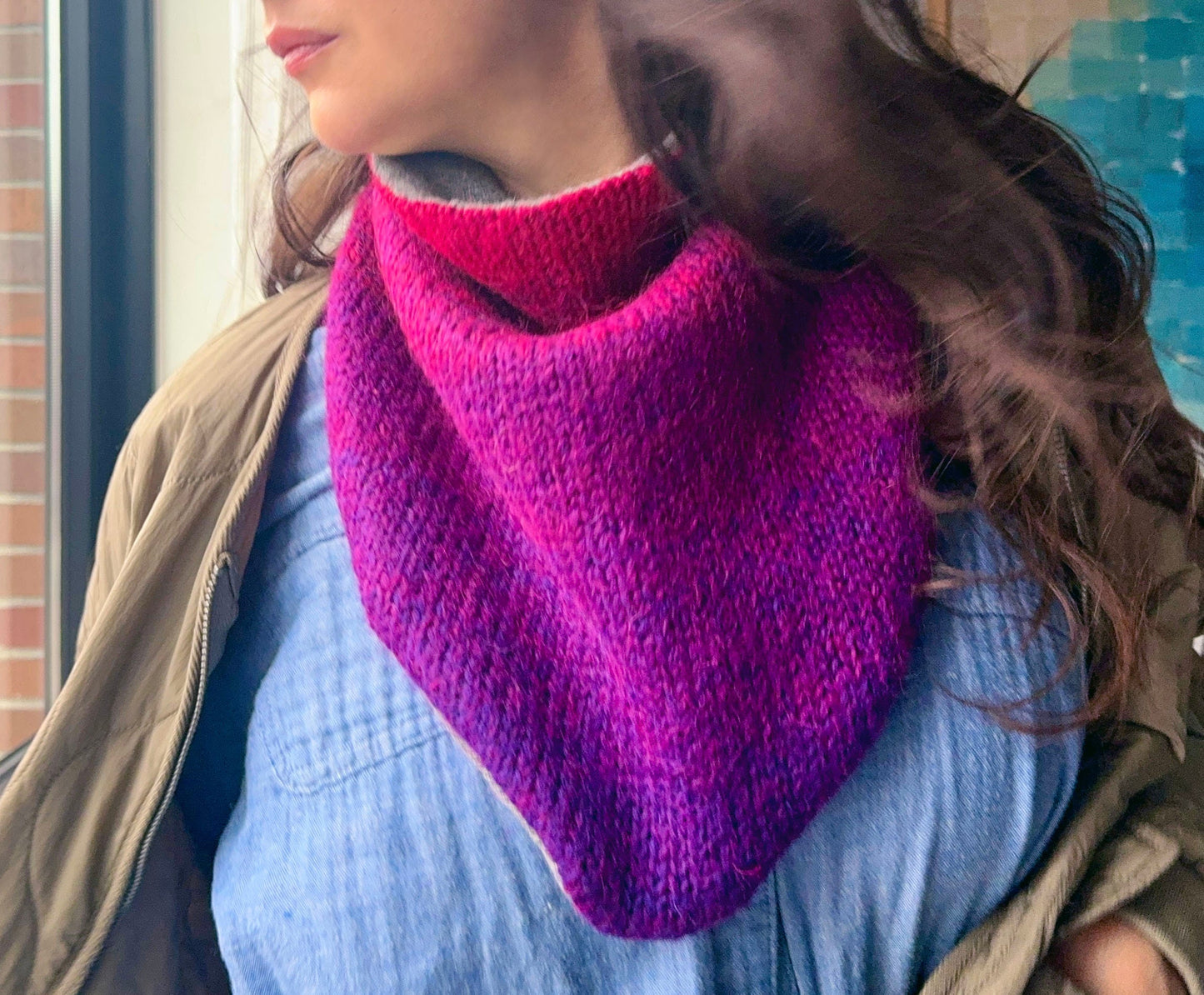 Ombre Magenta Upcycled Wool Neckerchief - Mohair and Cashmere