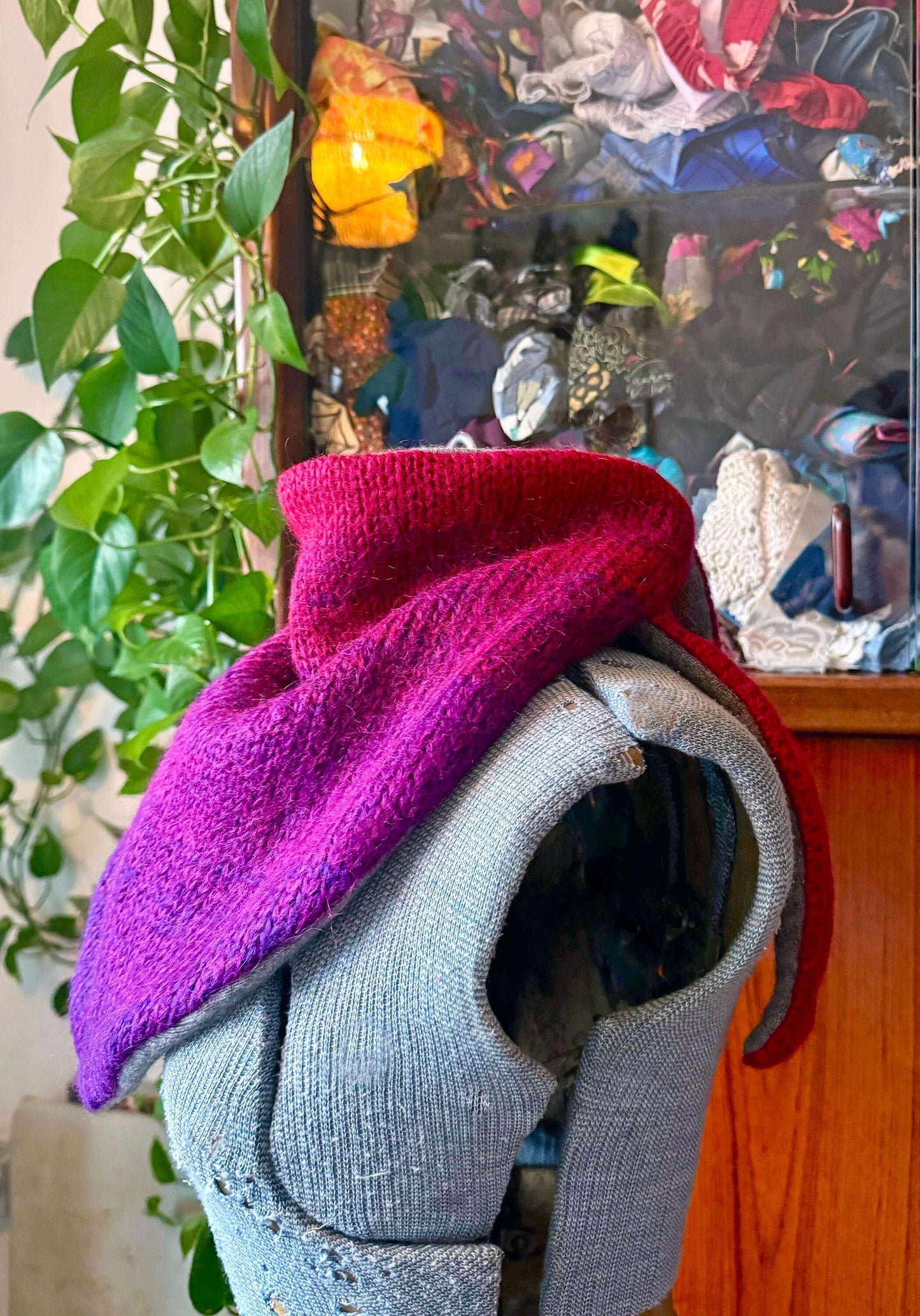 Ombre Magenta Upcycled Wool Neckerchief - Mohair and Cashmere