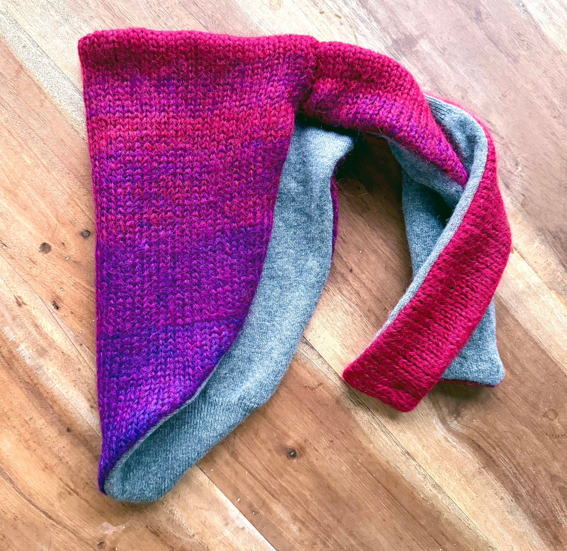Ombre Magenta Upcycled Wool Neckerchief - Mohair and Cashmere