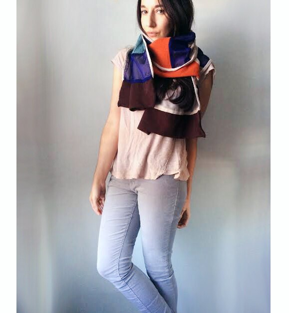 Color Block Mix Media Art Scarf- reclaimed materials