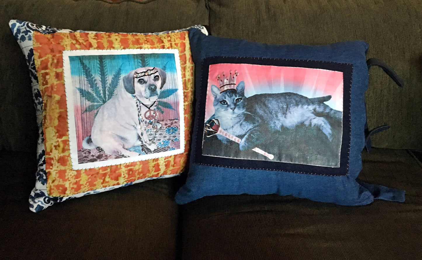 Customized Pet Pillow Covers - w/ Reclaimed Vintage Textiles/Trims