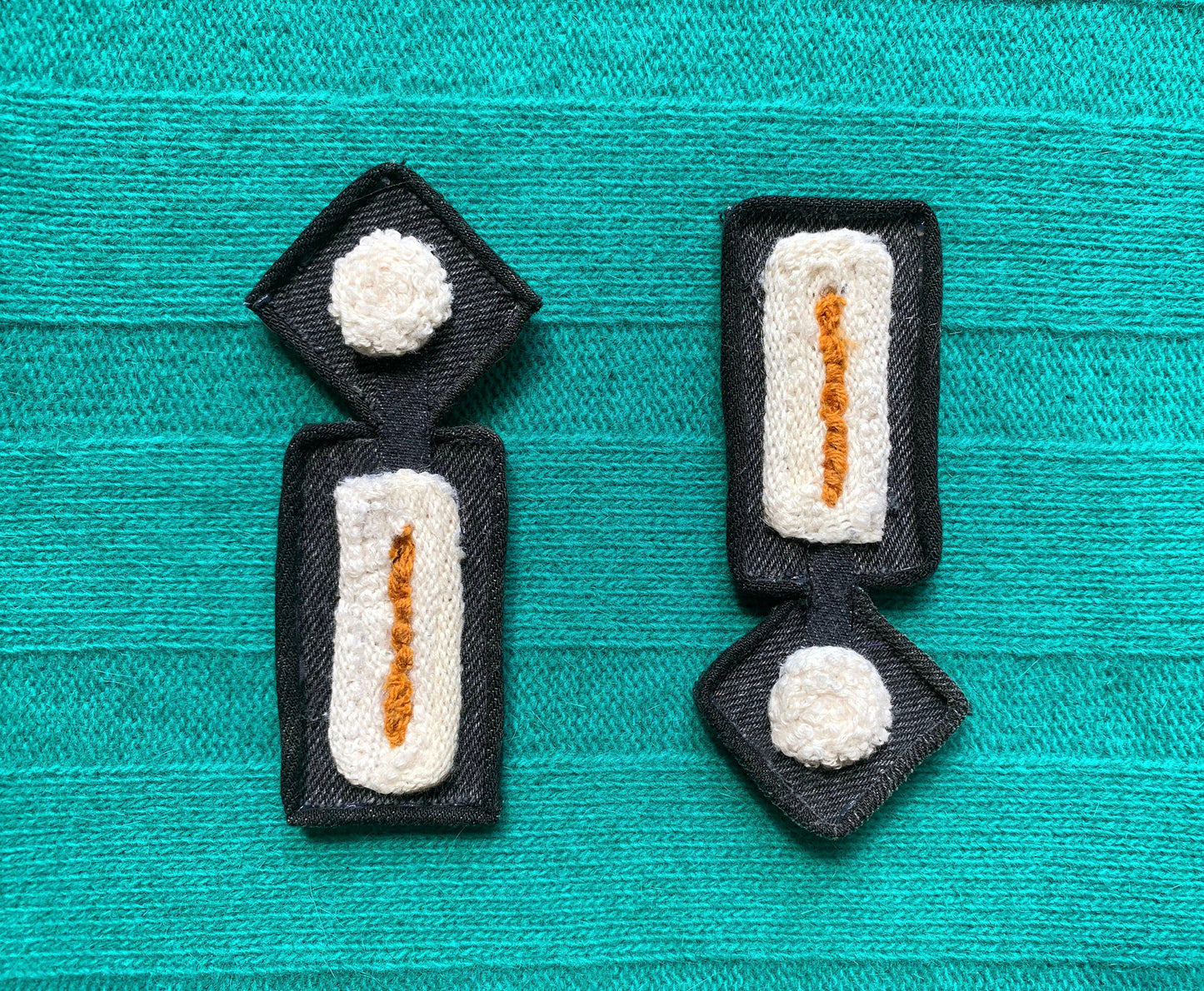 Black White Yellow Graphic Rectangle Earrings - from Recycled Sweater Fibers & Denim
