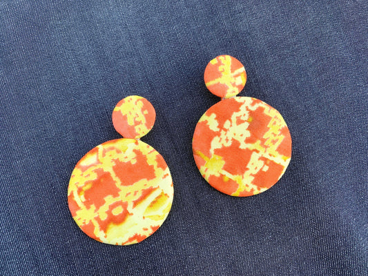 Abstract Yellow Orange Disc Fabric Earrings - from Recycled Materials