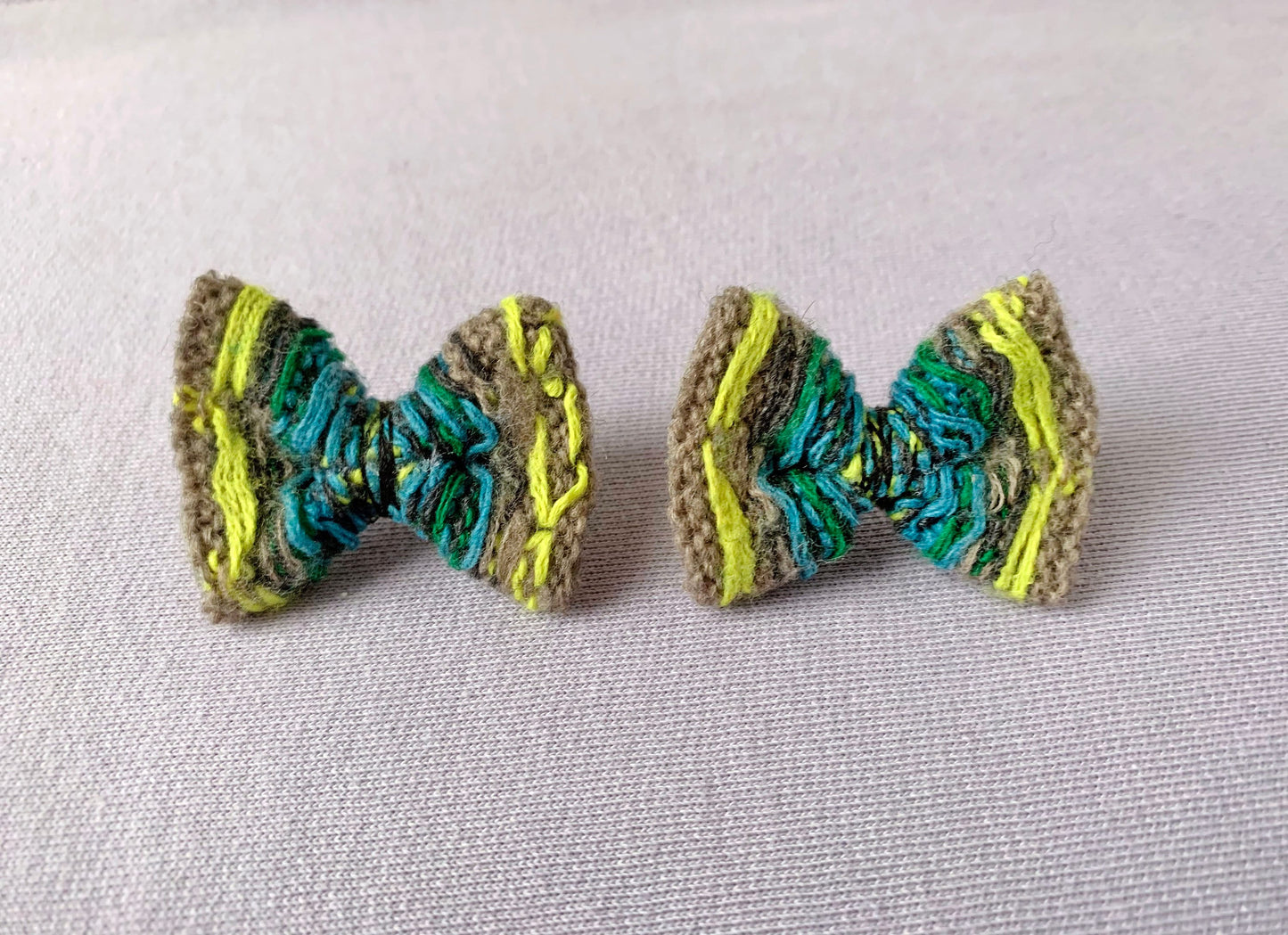 Put a Bow on It! Earrings from Recycled Sweater- Blue Green
