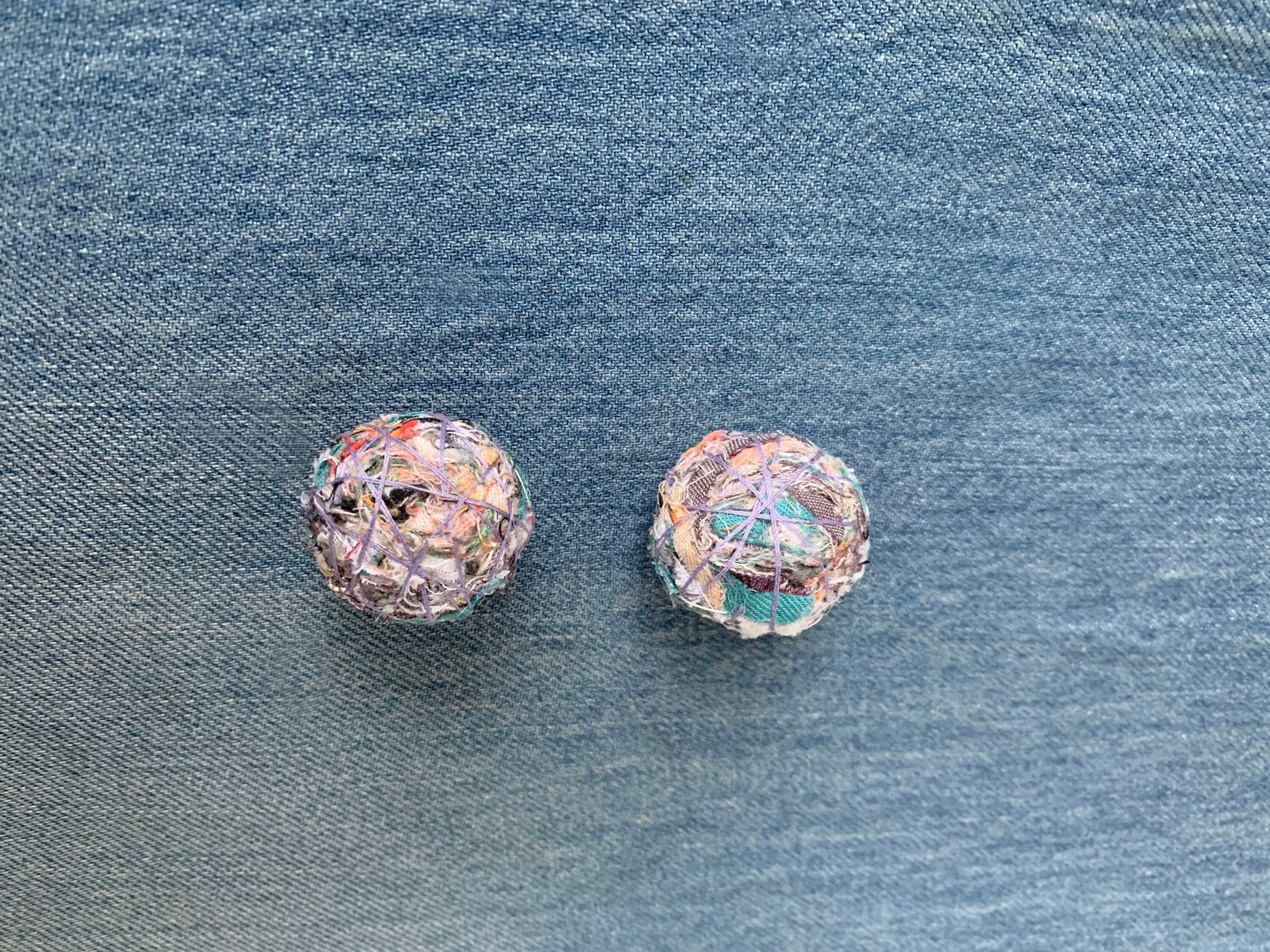 Colorful Recycled Fabrics Disc Earrings - Lavendar