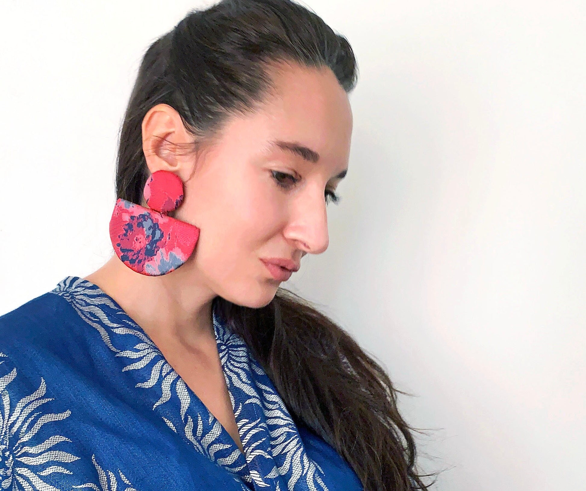 Pink Floral Brocade Fabric Earrings - ReClaimed Fabric