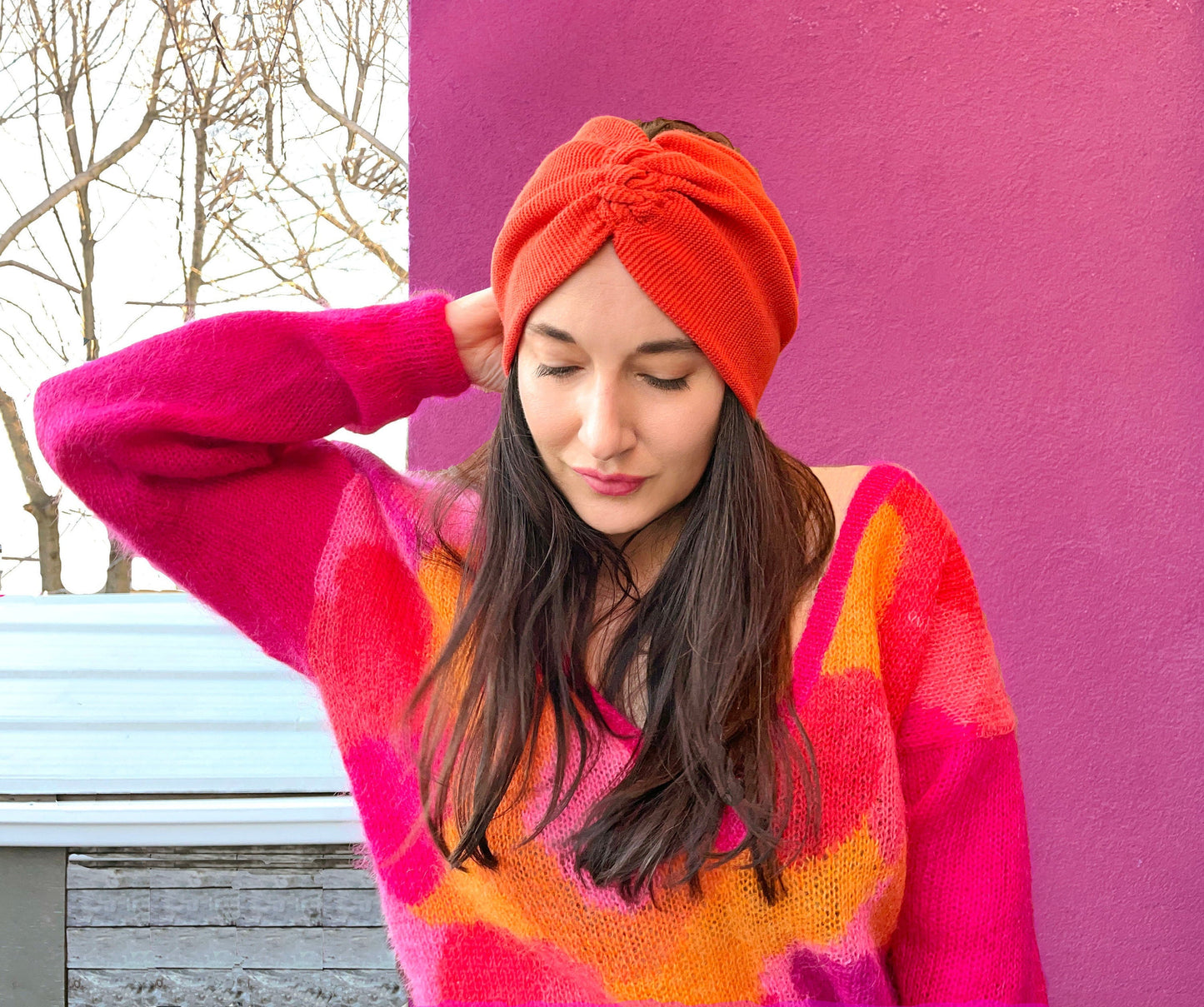 Lux Orange Cotton & Cashmere Headband - from Recycled Materials