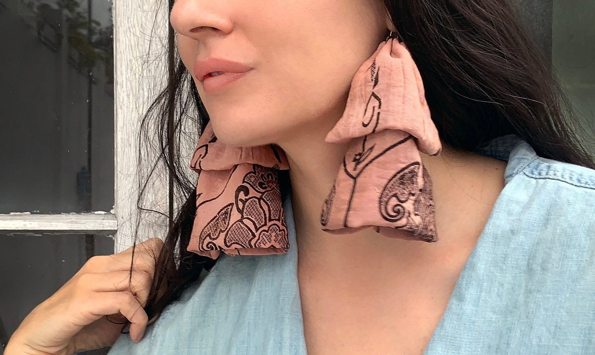 Blush & Brown Burnout Print Earrings - ReClaimed Fabric