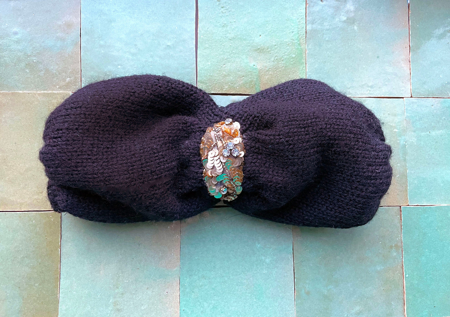 Cozy Wool Black Sequin Headband - from Recycled materials
