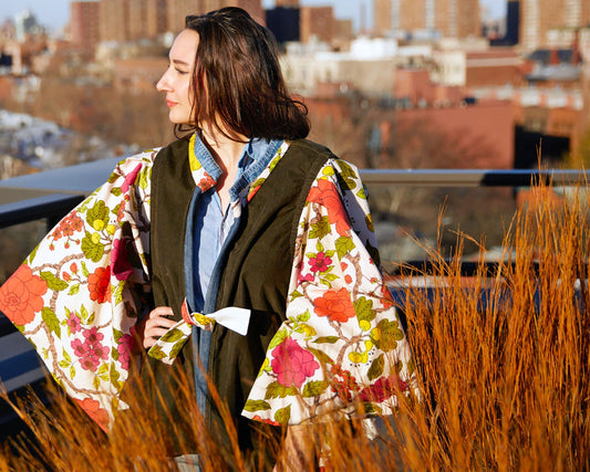 Floral & Corduroy Cape-let - All Recycled Fabrics