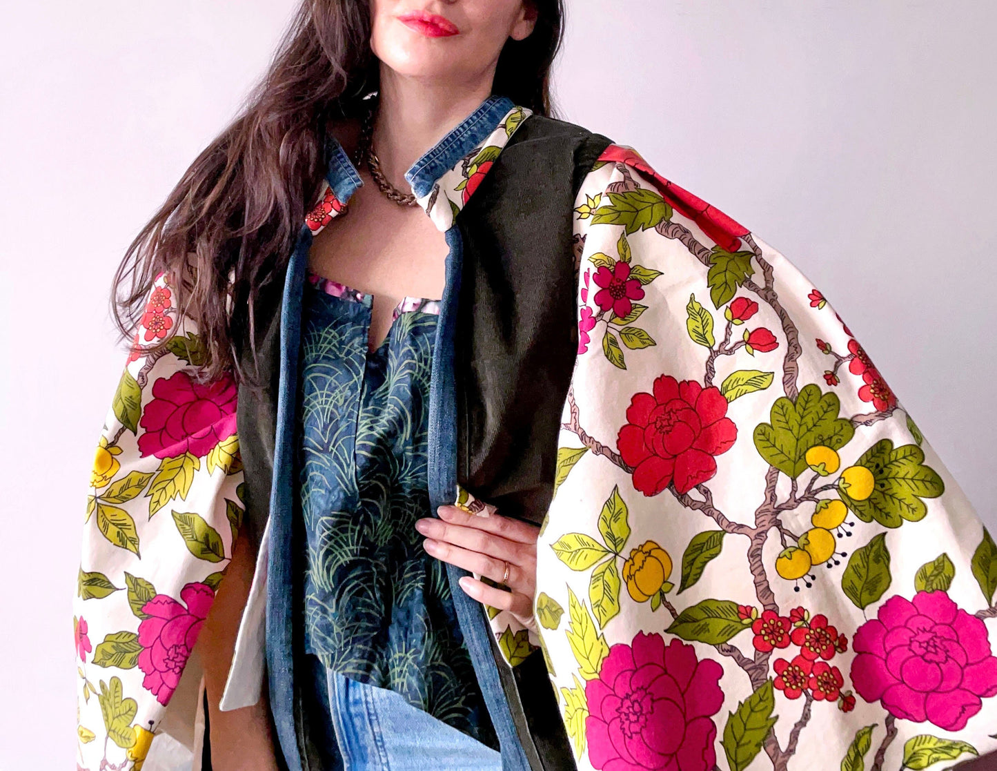Floral & Corduroy Cape-let - All Recycled Fabrics