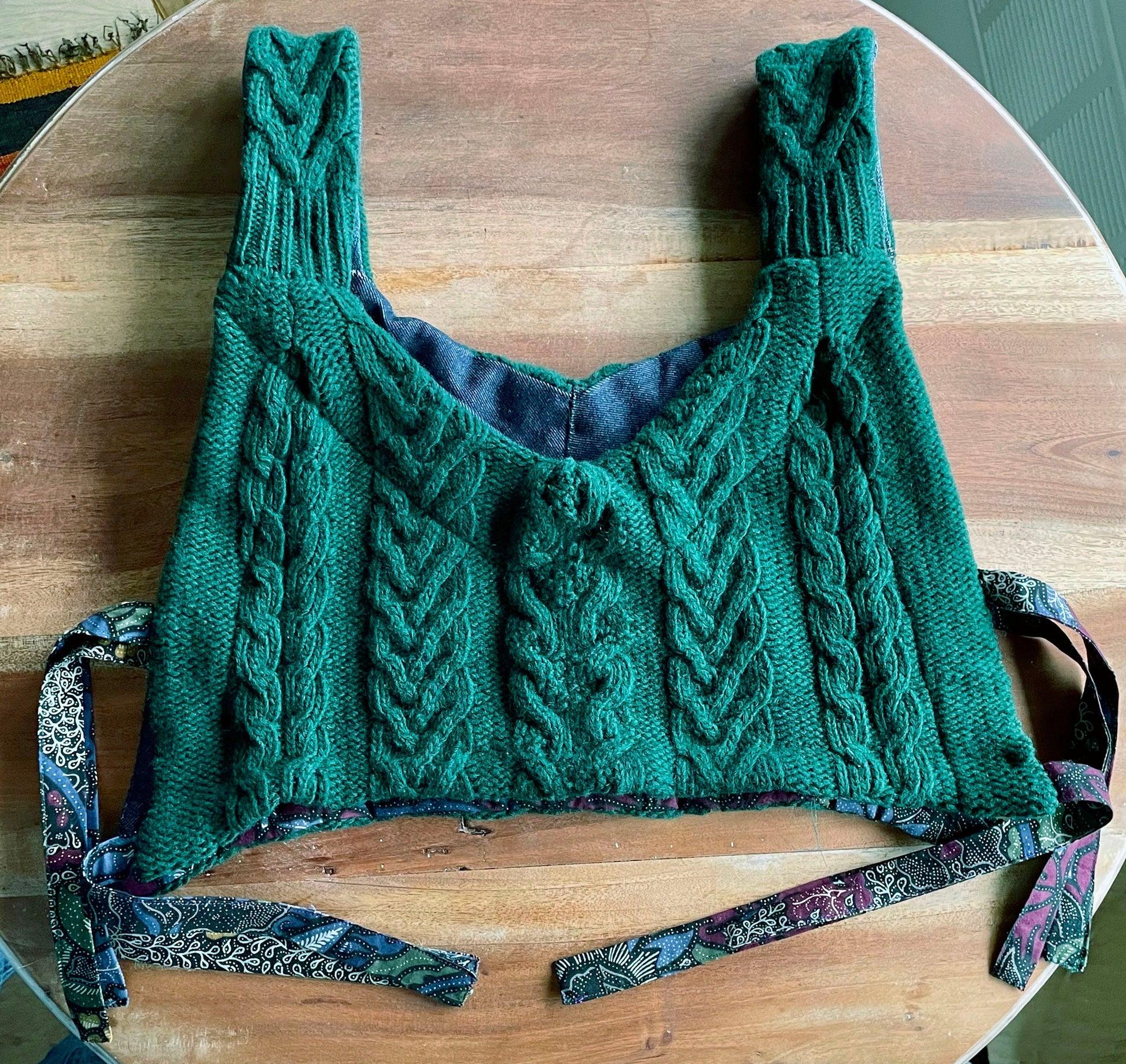 Green Upcycled Side-Tie Sweater Top - One size - recycled materials