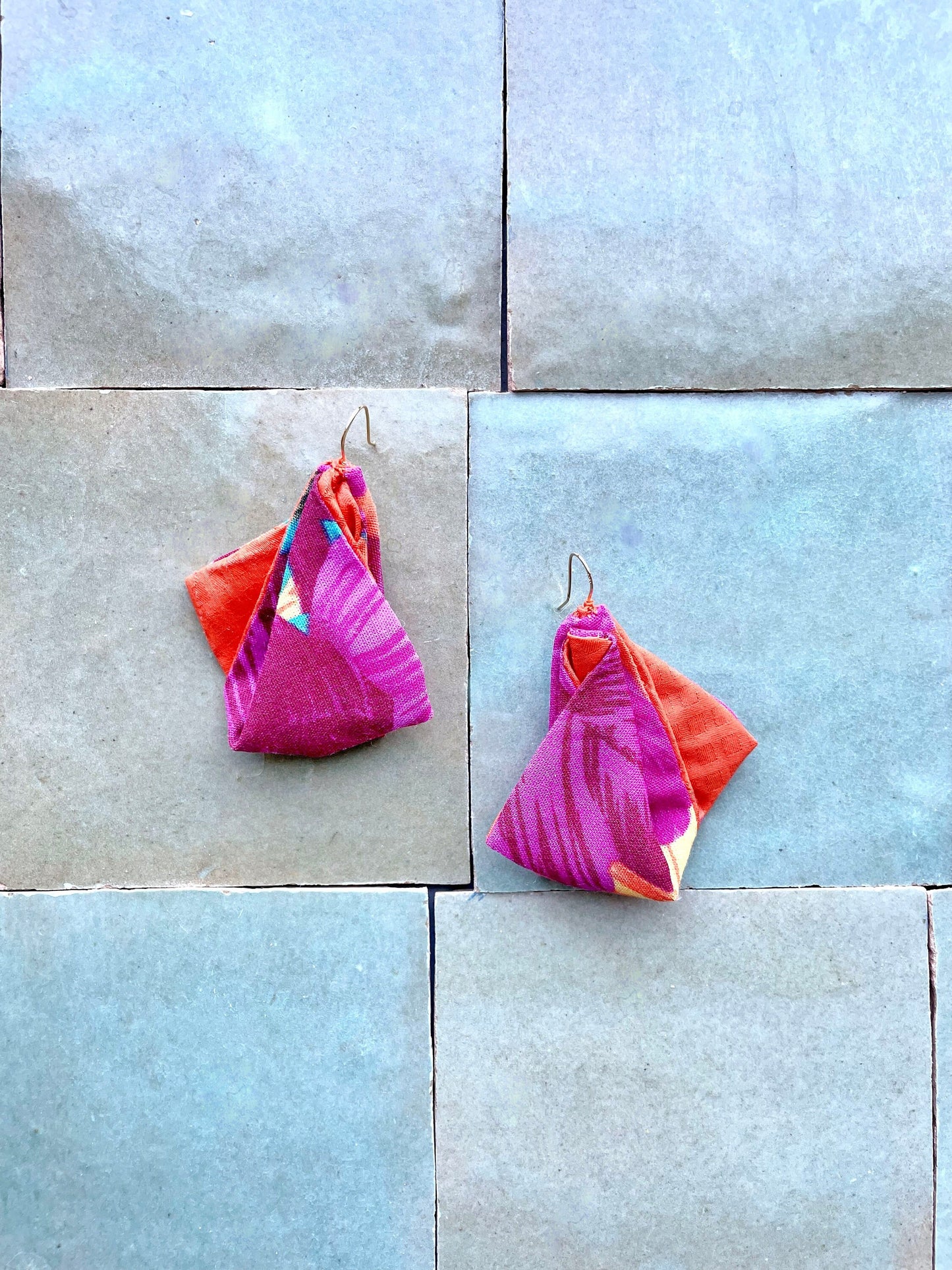 Recycled Pink Floral Print Fabric Earrings