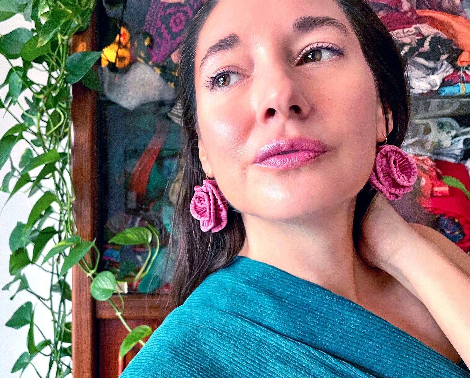 Blooming Pink Recycled Fabric Earrings