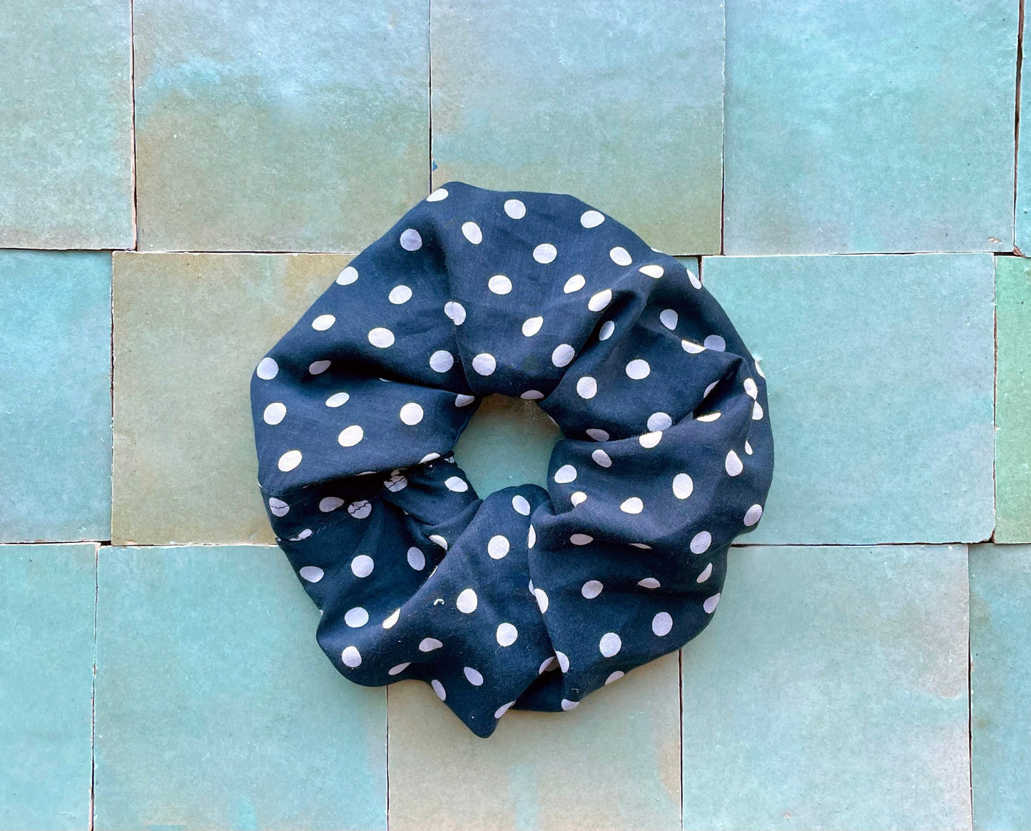 Polka Dot Black and White Recycled Silk/cotton Scrunchy