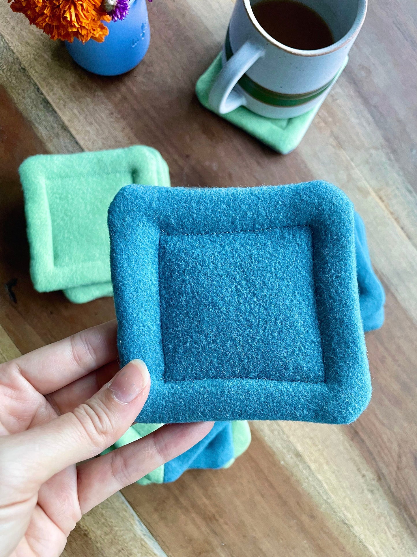 Blue Fabric Coasters - Recycled Boiled Wool and Denim