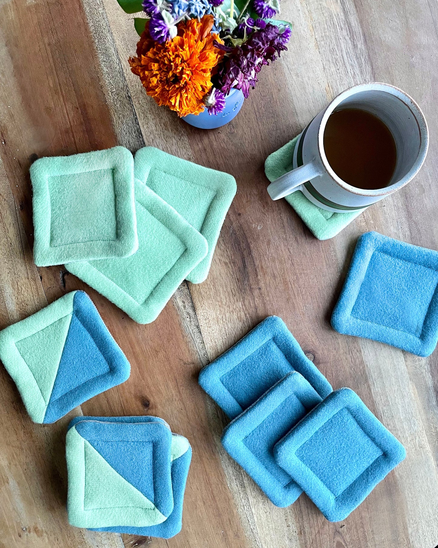 Chartreuse Fabric Coasters - Recycled Boiled Wool and Denim