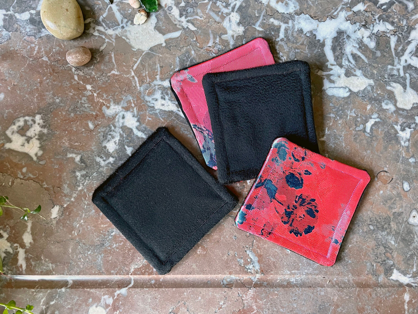 Pink Floral Fabric Coasters - Recycled Wool and Brocade