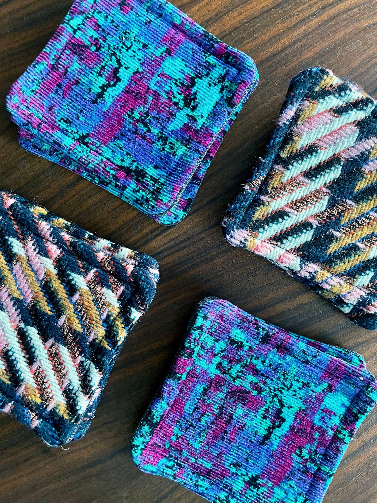 Abstract Print Fabric Coasters - Recycled Cotton Corduroy and Denim