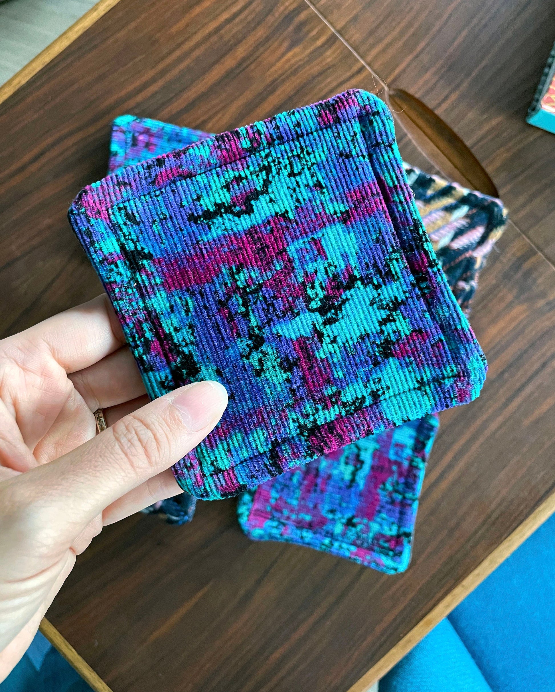 Abstract Print Fabric Coasters - Recycled Cotton Corduroy and Denim
