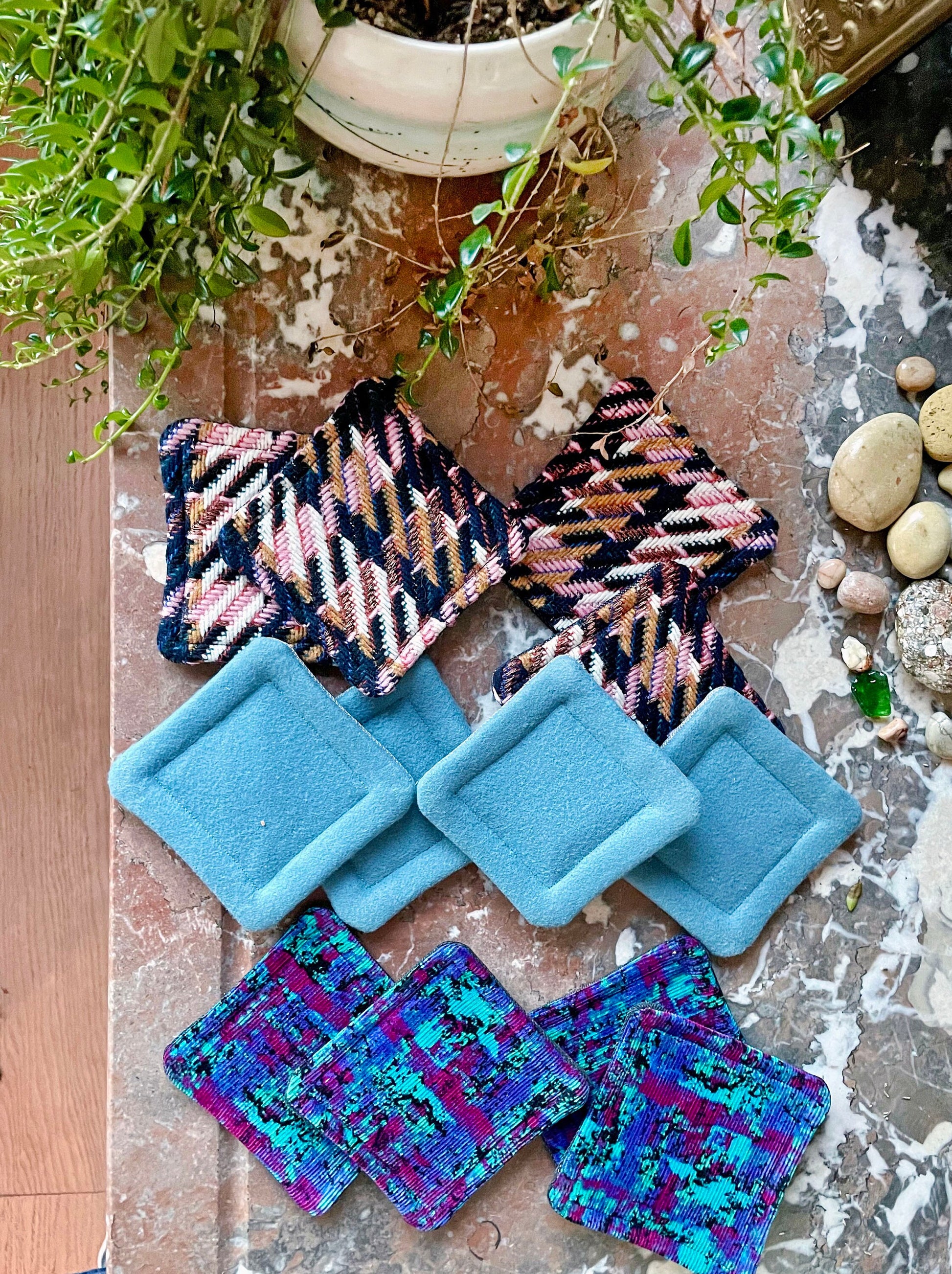 Geo Fabric Coasters - Recycled Boiled Wool and Denim