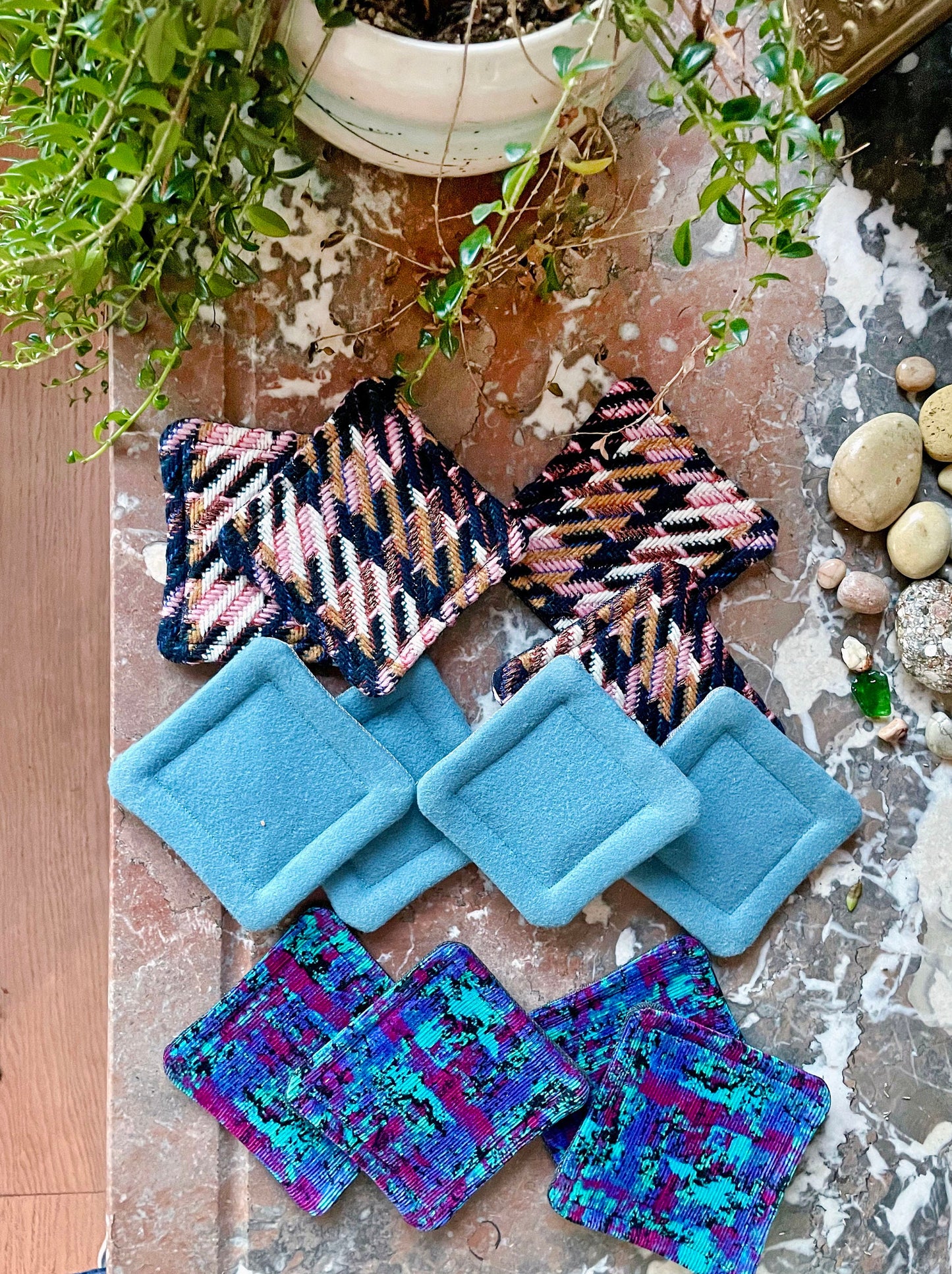 Blue Fabric Coasters - Recycled Boiled Wool and Denim