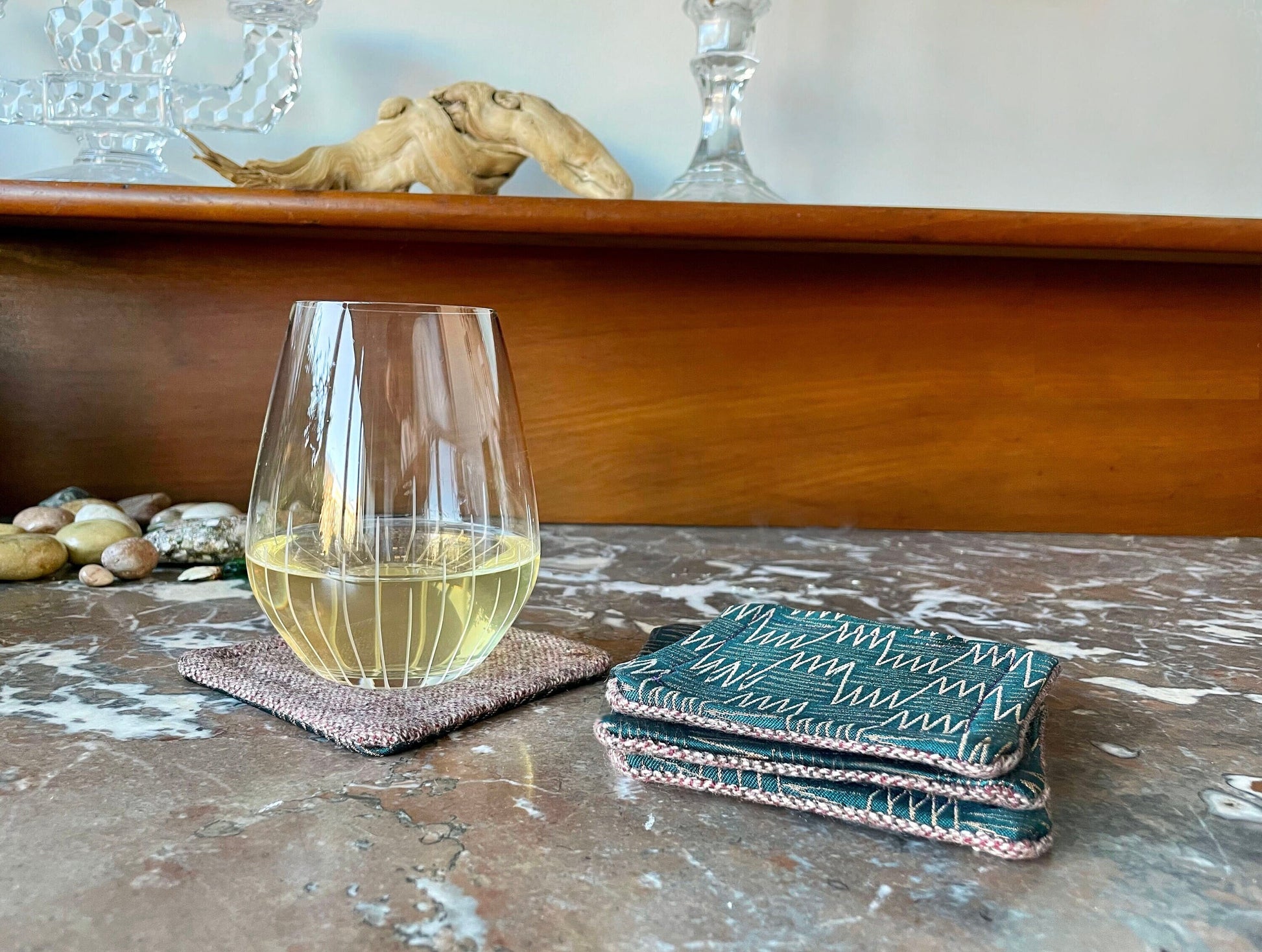 Fabric Coasters - Recycled Wool and Brocade