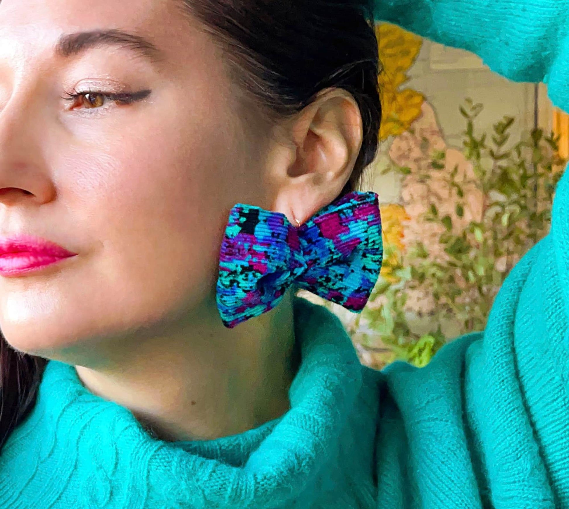 Colorful Bow Earrings - Recycled Corduroy
