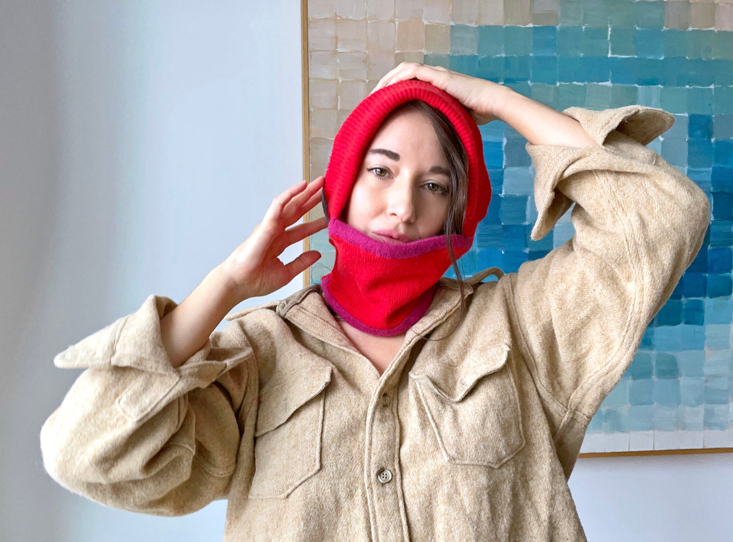 Red Recycled Cashmere Balaclava