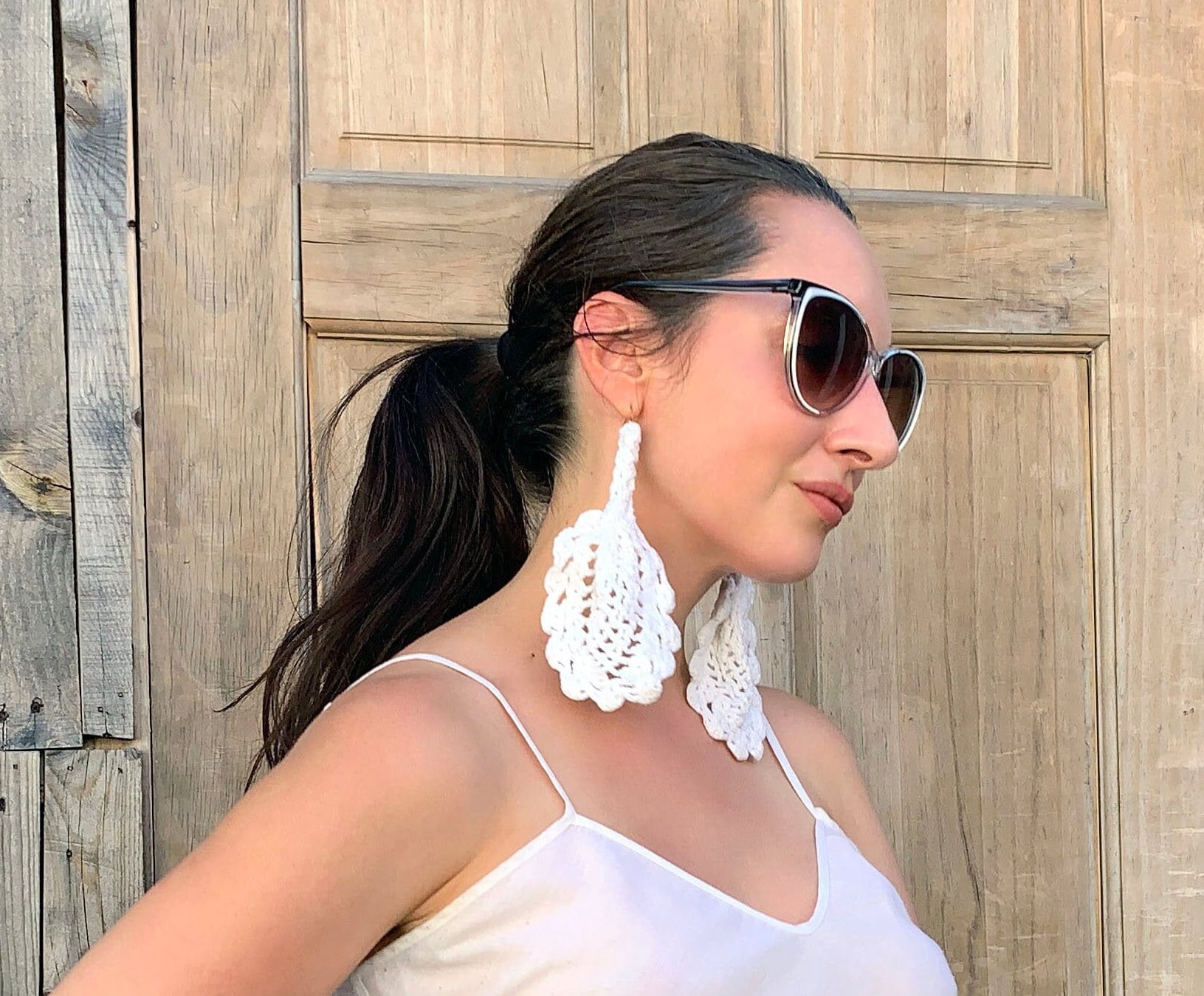 White Knit Earrings - recycled materials