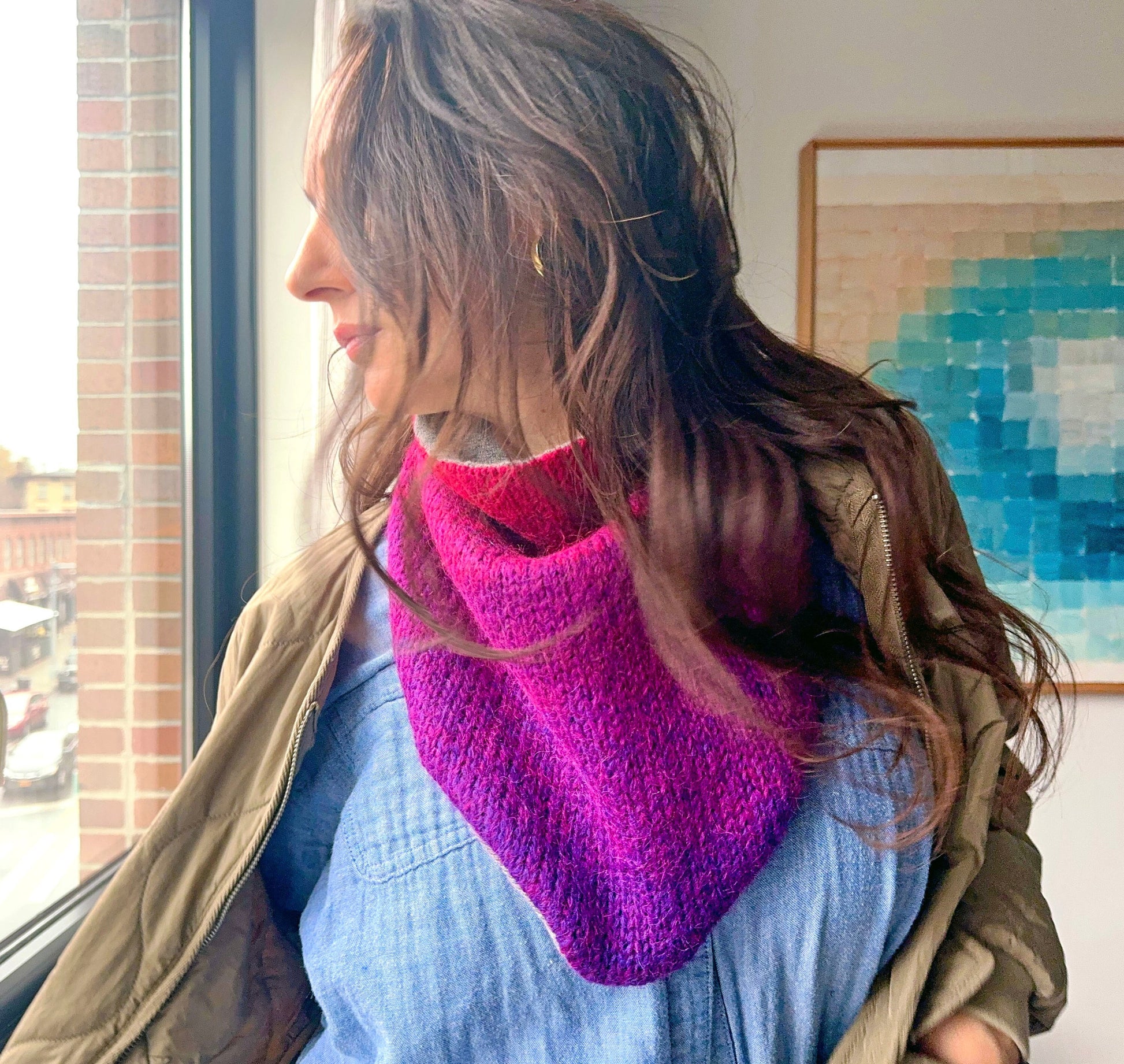 Ombre Magenta Upcycled Wool Neckerchief - Mohair and Cashmere